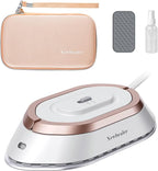 Newbealer Travel Iron with Global Voltage, 100-240V Mini Dry Iron for Clothes (No Steam), Max 300W, 60s Heat Up, 302℉ Non-Stick Ceramic Soleplate, 0.8lbs (Gold with Hard Case)