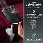 Sunbeam Professional 1575W Handheld Steamer for Clothes, Variable Temperature Control, 25-Second Fast Heat-Up, Bristle Brush, Delicate Fabric Attachment, Black and Red Finish