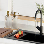 Kitchen Soap Dispenser Set,18Oz Glass Hand and Dish Soap Dispenser for Bathroom,with Wood Tray & Gold Stainless Steel Pump,Vertical Stripe Design