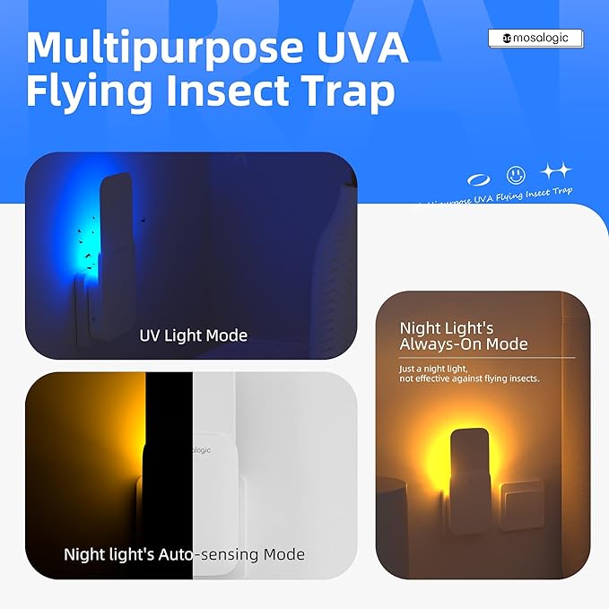 Mosalogic Fly Insect Trap Plug-in Fruit Flies Killer Gnat Trapper Moth Catcher Fly Trapper UV Attractant Catcher for 400 Sq Ft of Protection Green-1PACK
