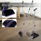 Broom with Dustpan Combo Set, 51" Household Dustpans and Broom, Standing Dust Pan Set for Home, Purple Cleaning Set for Kitchen Lobby Indoor Outdoor