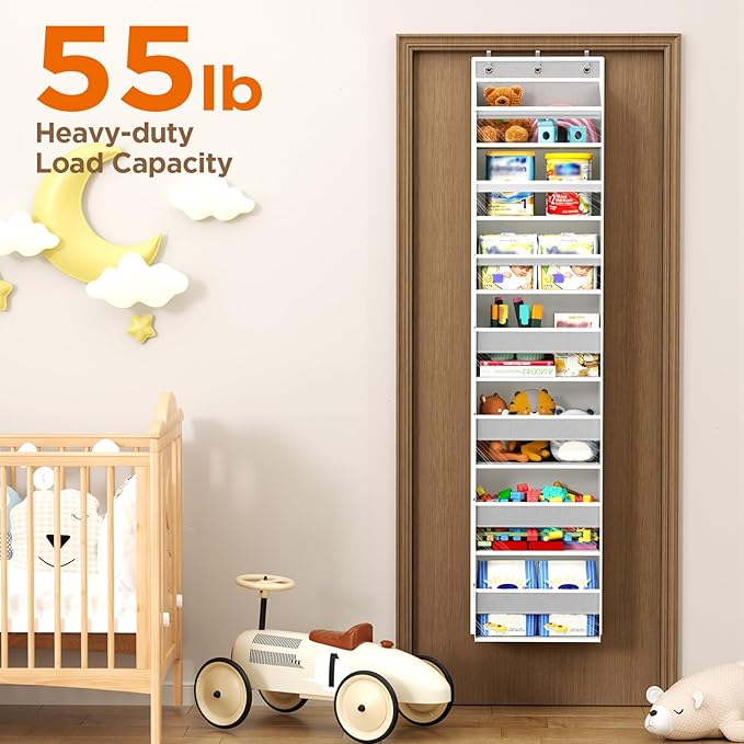 Over The Door Organizer, 7 Tier Door Hanging Organizers with 7 Large Pockets 12 Side Pockets, Behind Door Storage Hanging Shelves for Closet Bathroom Bedroom Nursery