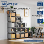 Mavivegue Book Shelf, 16 Cube Storage Organizer, DIY Bookcase, Metal Cube Bookshelf,Tall Book case for Bedroom, Living Room,Office,Closet Storage Organizer, Grey Cubicle Storage Rack
