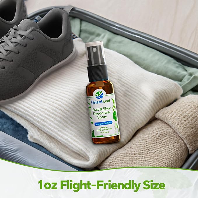 Shoe Deodorizer Spray 4 Fl Oz & Travel Size 1 Fl Oz, Shoe Spray for Smelly Shoes Eucalyptus Lemongrass