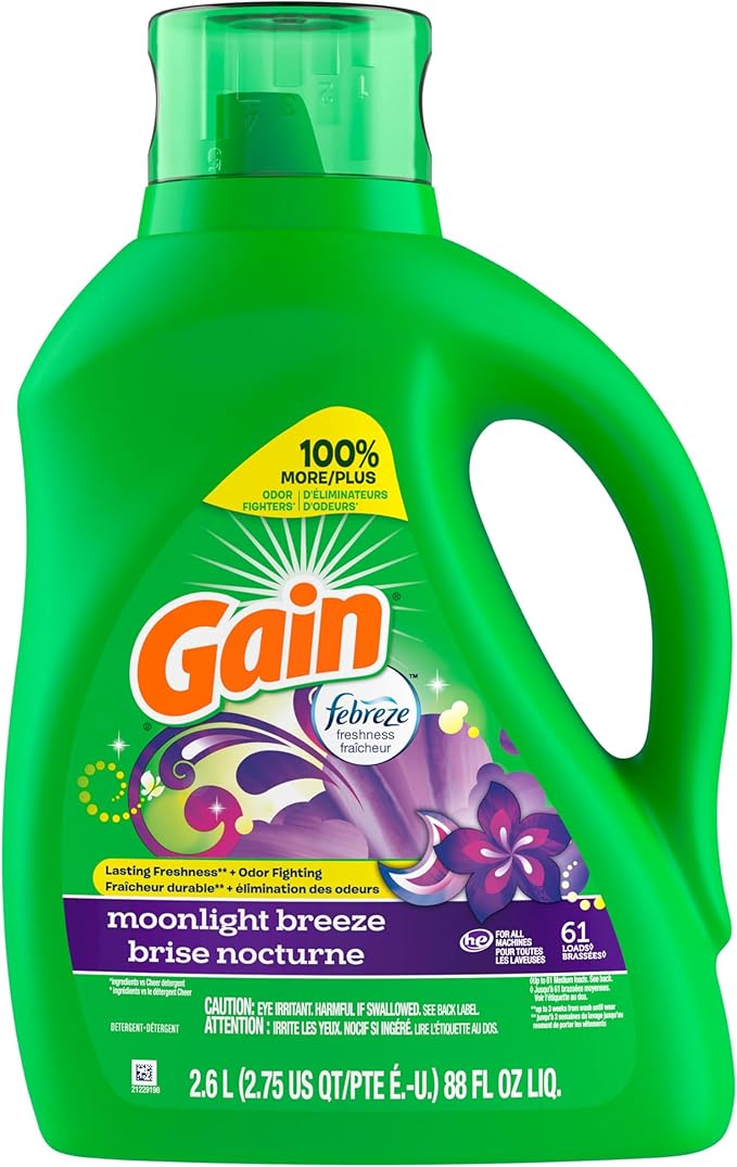 Gain + Aroma Boost Liquid Laundry Detergent, Moonlight Breeze Scent, 45 Loads, 65 fl oz, HE Compatible