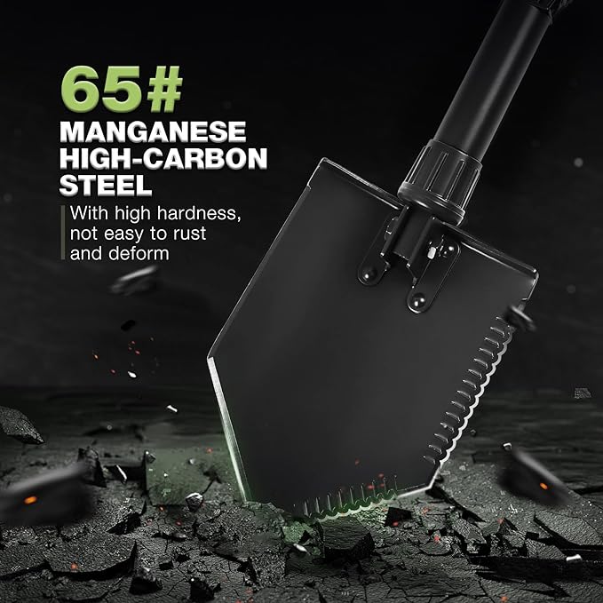 REDCAMP 23" Survival Folding Camping Shovel w/Cover, Manganese Steel Heavy Duty Tactical Shovel with Tri-Fold Handle for Hiking, Beach, Snow, Sand, Mud, Portable Black, 3Lbs