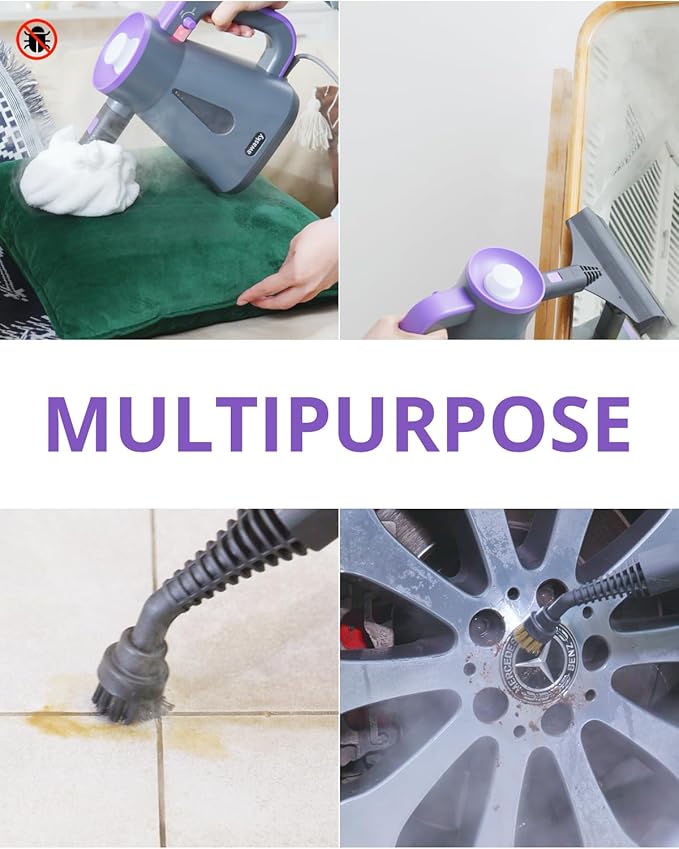 Steam Cleaner Handheld: 1200W Fast 10-Sec Heat-Up-750mL (25oz) Tank-No Cooling-Refill Anytime-Lockable Steam Trigger-14-Piece Kit Hand Held Steamer for Home Car Grout Tile Cleaning Grey