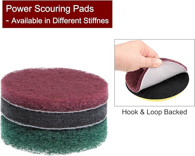 HARFINGTON 6pcs Drill Power Brush 3 inch Tile Scrubber Scouring Pads 180-240 Grit for Bathroom Kitchen Household Cleaning