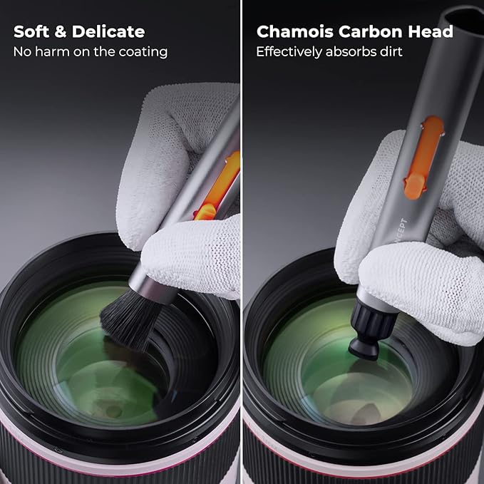 K&F Concept Camera Cleaning Kit, 6 in 1 With Vacuum Cloth*2, Replaceable Pen, Full Frame Wand*2, Silicone Black Air Blow for Canon Nikon Cameras Tool Accessories