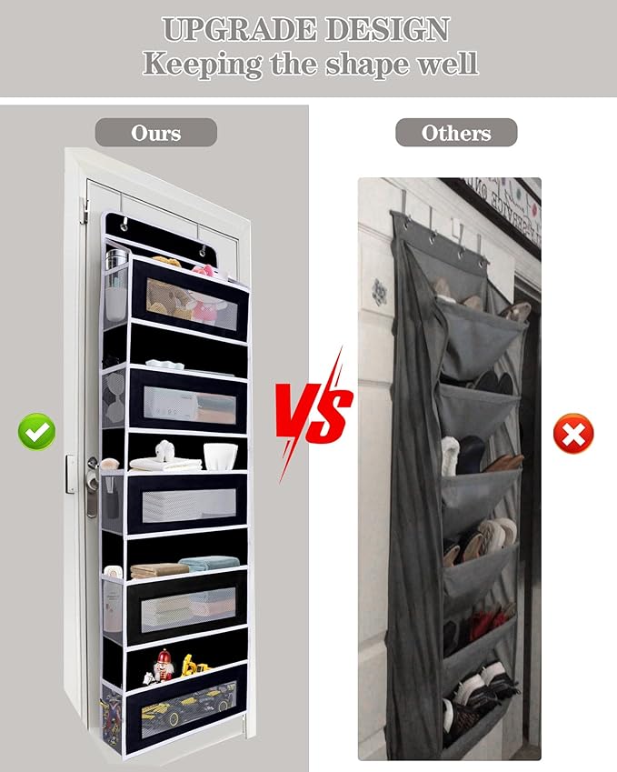 Over Door Hanging Storage Organizer, 5 Large Pockets, 10 Mesh Pockets,Black, 44 lbs Capacity (Black)