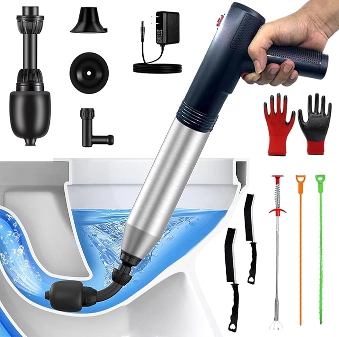Electric Heavy Duty Toilet Plunger for Toilet, High Pressure Air Hair Drain Clog Remover for Bathroom, Snake Drain Unclogger Drain Tool for Drain, Kitchen Clogged
