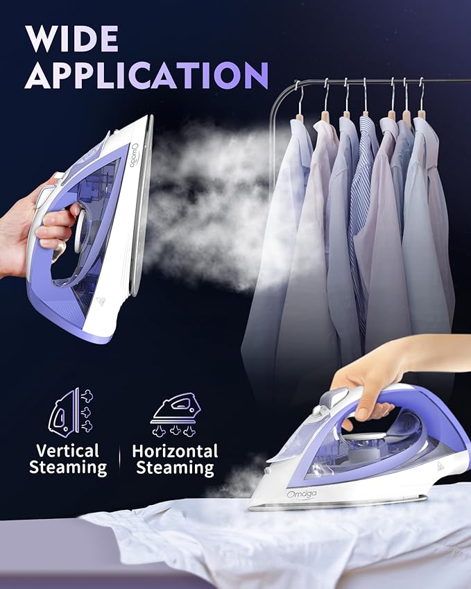 Cordless Iron for Clothes, 1550W 2-In-1 Cordless/Corded Steam Iron Rapid Heating, Ceramic Soleplate, 3-Way Auto-Off, Self-Cleaning, 12.85oz Water Tank Ironing Clothes for Home, Purple