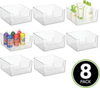 mDesign Plastic Modern Wide Open Front Dip Storage Organizer Bin Basket for Household Organization - Shelves, Cubby, Cabinet, and Closet Organizing Decor - Ligne Collection - 8 Pack - Clear