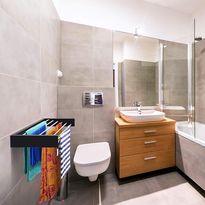 Step Up Laundry Drying Rack (40-INCH Industrial Gray), Wall Mounted, Retractable Clothes Drying Rack, 60lbs Capacity, 20 Linear Ft, with Wall Template and Long Screwdriver Bit