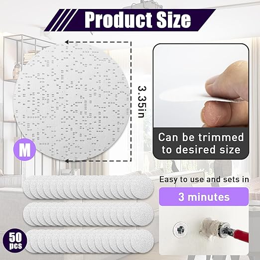 50 Pcs Drywall Anchor Repair Kit Solve Loose Wall Plugs Fast - Ideal for Curtain Rails, Towel Racks, Toilet Paper Holders and More Anchor Hole Patch (3.35 in)