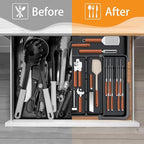 Large Utensil Drawer Organizer for Kitchen, Expandable Silverware Organizer Utensil Holder, Cutlery and Flatware Cooking Tray, Kitchen Drawer Organizers and Storage with Removable Knife Block, Black