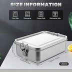 Umigy 1 Pcs Stainless Steel Food Containers 1200ml Metal Bento Lunch Box Stainless Steel Food Storage Containers, Lockable Clips to Leak Proof, Reusable Dishwasher Snack Boxes for Work, Picnic