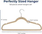 SereneLife 150 Pack Velvet Hangers - Non-Slip with 360° Swivel Hook - Ultra-Thin, Lightweight, Space-Saving, Felt Hangers for Shirts, Sweaters, Hoodies, Kids Clothes & Dresses