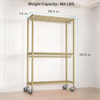 P3 Rolling Clothes Rack, Clothing Racks for Hanging Clothes, Heavy Duty Garment Rack with Wheels, Freestanding Portable Closet Organizer 39.4'' W x 14'' D x 78.5'' H, Max Load 464 LBS, Gold