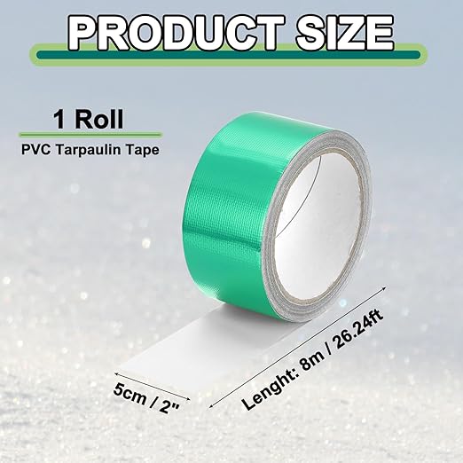 PATIKIL Awning Repair Tape 8m x 5cm Waterproof Canvas Tape High Adhesive Tear Repair Patch Kit for PVC Tarpaulin Tent Awning Fabric RV Sail Boat Cover, Green (2" x26.24ft)