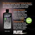 Flitz Multi Purpose Metal Polish Liquid - 3.4oz Bottle of USA-Made Tarnish Remover - For Aluminum, Chrome, Brass, Nickel, Silver - Non-Abrasive Metal Cleaner and Polish, Restorer (12 Pack)