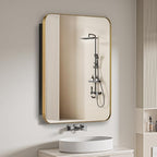 Bathroom Medicine Cabinet,20"x26" Mirror Door with Stainless Steel Brush Gold Frame,Recessed & Surface Wall Cabinet with Glass Shelves,Rust-Resistant Bathroom Storage Cabinet