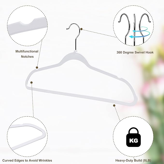 Quality Hangers 20 Pack Non-Velvet Plastic Hangers for Clothes - Heavy Duty Coat Hanger Set - Space-Saving Closet with Chrome Swivel Hook, Functional Non-Flocked Hangers - Cream White