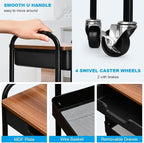 3 Tier Rolling Cart with Drawer, Metal Utility Cart on Wheels Storage Cart with Wood Top, Kitchen Cart Art Cart Organizer for Bathroom Office Balcony Living Room