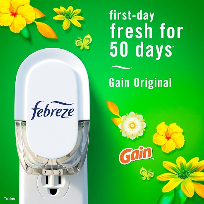 Febreze Odor-Fighting Fade Defy PLUG Air Freshener, Gain Moonlight Breeze, Gain Original, 0.87 fl. oz. Oil Refills, 4 Refills (2 of Each)