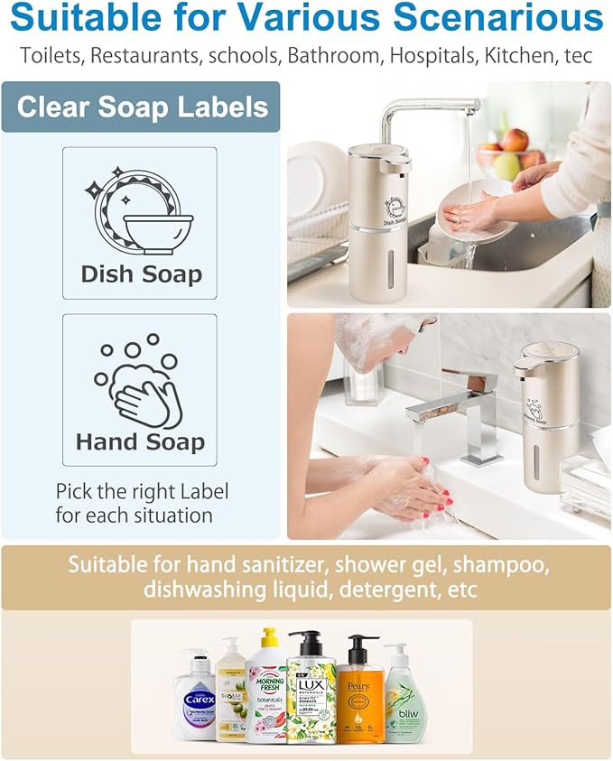 Automatic Liquid Soap Dispenser,4-Level Adjustable, Wall Mount,USB Rechargeable,12.8oz/ 380ml,Touchless Hand & Dish Soap Dispenser for Bathroom, Kitchen,Hotel, Restaurant