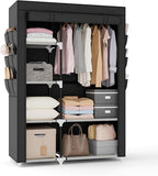VTRIN Wardrobe Closet, 41.7 Inch Wide Portable Closets for Hanging Clothes with 1 Hanging Rod, 6 Shelves, 6 Pockets, Clothes Rack with Cover Portable Wardrobe Closet for Bedroom, Dorm, Black