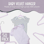 TechZoo 50 Premium Velvet Baby Hangers 11.8" Inch Non-Slip Infant, Ultra Slim Space-Saving Children Closet Hangers, 360° Swivel Hook, Strong & Durable Baby Toddler Kids Clothes Hanger, Purple