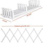Dseap Accordian Wall Hanger: 16” High Wooden Wall Expandable Coat Rack, Hat Rack Holder, Accordion Hook for Baseball Caps, Coats, Mugs, 17 Peg Hooks, White