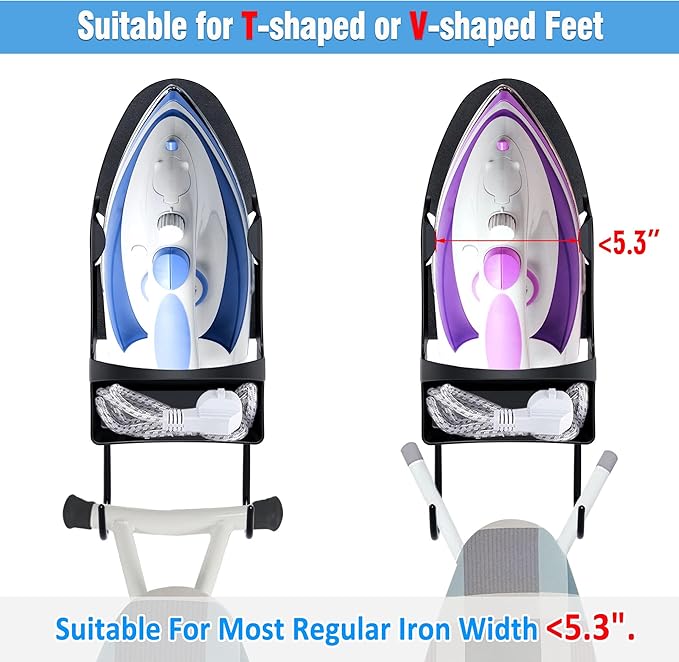 Ironing Board Hanger Wall Mount Ironing Holder Heat Resistant Iron Hanger with Iron Board Rack for Max 5 Inch Width (Black)