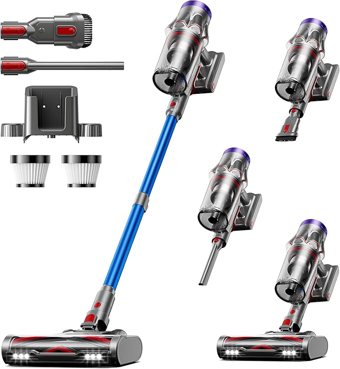 Cordless Vacuum Cleaner, 48KPa 580W 65Mins Vacuum Cleaner for Home, Anti-Tangle Self-standing Stick Vacuum with Scented Tablet, Upgraded Dust Cup Scraping, Vacuum Cordless for Pet Hair/Carpet/Floors