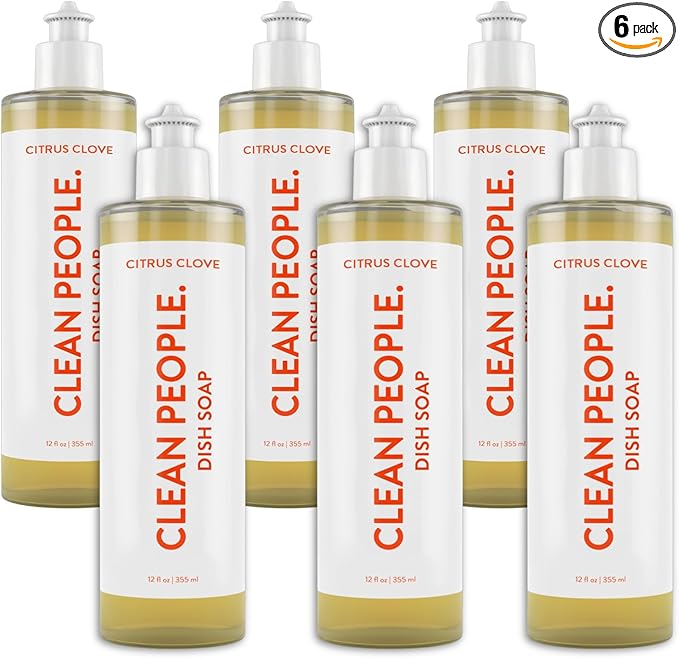 THE CLEAN PEOPLE Liquid Dish Soap - Clean, Simple Ingredients - Extra Scrubbing Power (Citrus Clove Scent) 12 fl. oz (6 Pack)