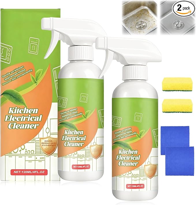 Electrolyzed Ion Kitchen Cleaner Spray,Fly Cleanse Natural Formula to Household Appliances,Kitchen Appliance Cleaner,For Hold,Oven,Stove,Range Hood (2PCS-120ml)