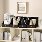 DIMJ Closet Organizers for Purses and Bag Storage, Small Storage Bins Foldable, Storage Baskets for Shelves, Wardrobe, Bedroom, Office - Fabric Cube Storage 4 Pack(Black, 5.9 x 11.8 x 6.7 in)