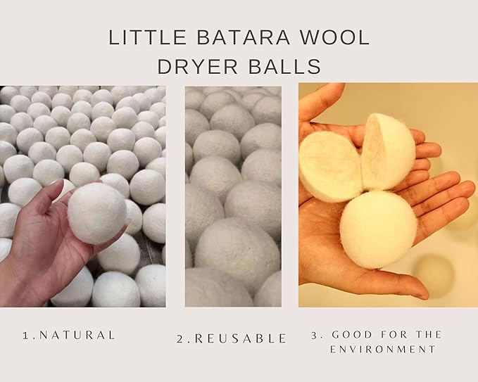 Wool Dryer Ball Laundry Reusable, Natural, Organic, Dryer Sheets and Fabric Softener Alternative,Save Energy, Pack of 6