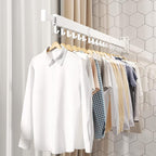 Clothes Drying Rack,Laundry Drying rack,Wall Mounted Clothes Rack,Clothes Hanging Rack,Laundry Rack Wall Mount,Folding Retractable Collapsible Drying Rack Clothing (Three-Poles,J Hooks,White)