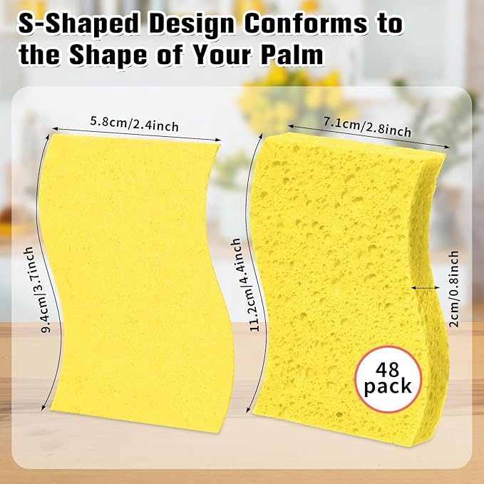 LemonRoad 48 Pcs Kitchen Scrubs Sponges Compressed Cellulose Wash Dishes Sponges for Kitchen Bathroom Cleaning Non-Scratch Natural Colorful Sponge for Washing Dishes Sink Cars Cut-Outs DIY