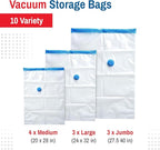 10 Pack Variety Vacuum Storage Bags for Comforters, Blankets & Clothes – Vacuum Sealed Compression Bags with Electric Pump – Space Saver Storage Bags for Bedding, Travel & Organization (4M, 3L, 3XL)