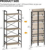 Folding Bookshelf,5 Tier Bookcase Foldable Shelf with X-Bracket Design, Adjustable Feet, Space Saving Storage for Living Room, Office