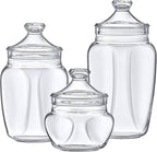 Amazing Abby - Embrace - Plastic Bathroom Canisters (3-Piece Set, 60/42/24 oz) (NOT Glass), Acrylic Apothecary Jars for Vanity, BPA-Free and Shatter-Proof, Great for Cotton Balls and Bath Sponges