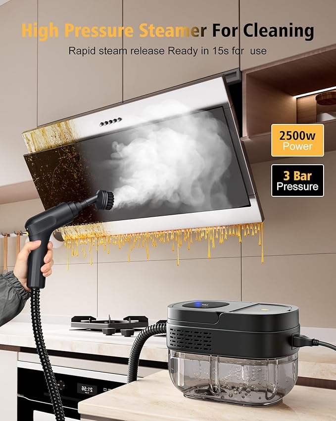 Steamer for Cleaning,3-Speed Adjustable Handle,1.69 Quarts Large Capacity Tank Steam Cleaner Handheld, Detachable 13PCS Accessories steamer for Car,Home kitchens,Camping,