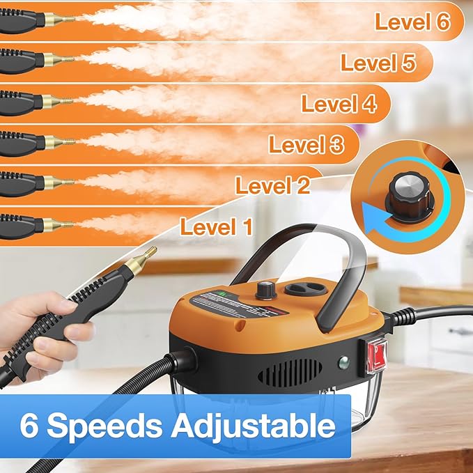 Handheld Steam Cleaner, 2500W Hand-Held High Pressure Portable Cleaning Machine with 3 Brush, High Temperature Steamer for Home Use, Kitchen, Furniture, Bathroom, Car (Orange)
