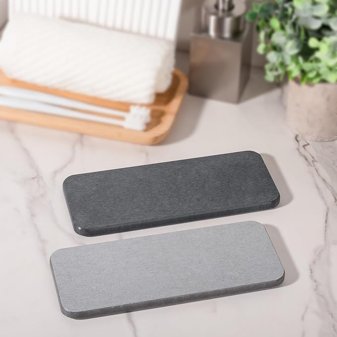 Water Absorbing Stone Tray for Sink, Diatomite Bathroom Tray Quick Dry Dish Soap Holder Kitchen Sink Organizer for Modern Home Decor - Dark Grey