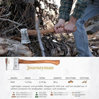 1844 Helko Werk Germany Classic Journeyman Pack Axe - Made in Germany Lightweight and Compact Backpacking Axe and Bushcraft Axe for Camping - Head 1.5 lbs, Handle 20 in. (Journeyman) #11441