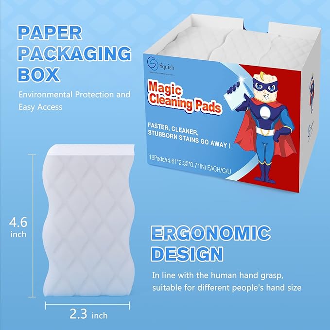 Squish Magic Eraser Sponge, 18 Pack Cleaning Pads for Walls, Oven, Kitchen, and Shoe Cleaner With Melamine Foam, Universal Cleaner