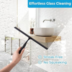 Quntis 12 Inch Squeegee for Shower Glass, Black Shower Squeegee with Adhesive Hooks Heavy Duty, Non-Slip Long Handle, Spare Blade, All-Purpose Squeegee Cleaning for Bathroom Doors Car Window